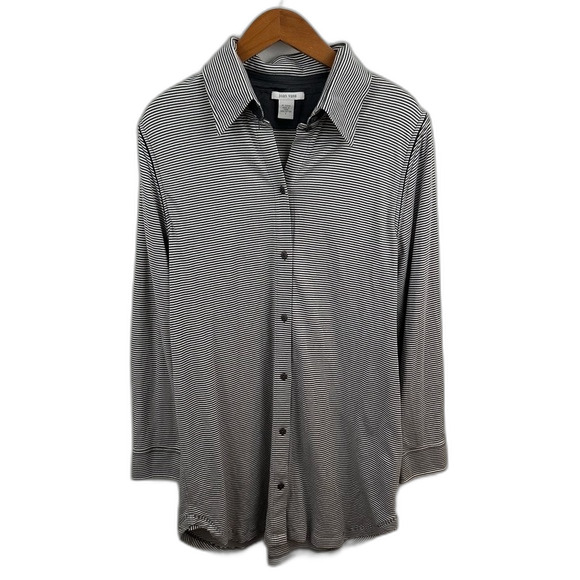 Joan Vass Grey & White Stripe Button-Up Mini Tunic Dress Size 2 - Picture 1 of 16